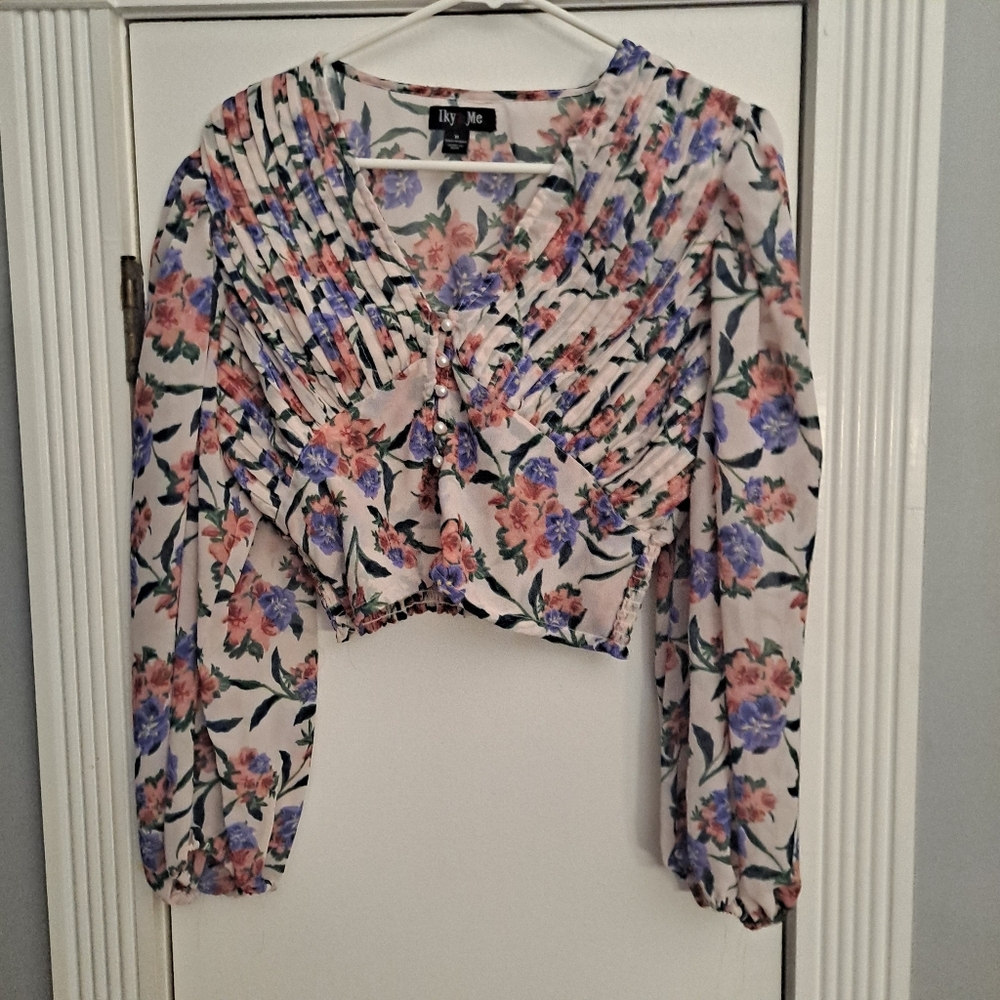 Iky & ME Floral Blouse - Pink, Blue, and White